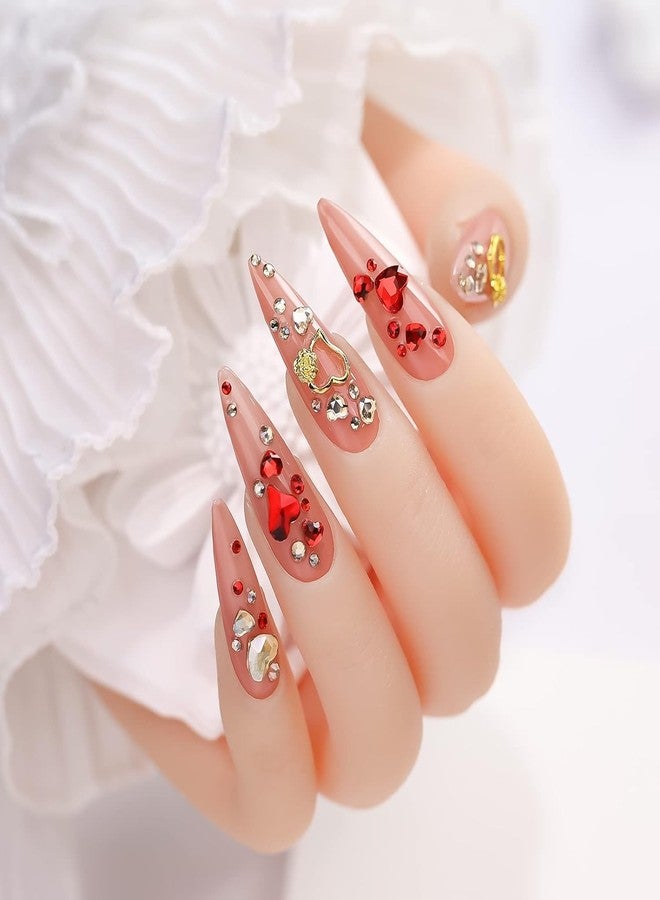 Maigitur 6Girds 767PCS 3D Red Heart Nail Art Charms Love Gems Glitter Decoration Red Valentine's Day Nail Heart Round Diamond Frame Studs Metal Rhinestones for Women Decorations Manicure Charms - Image 3